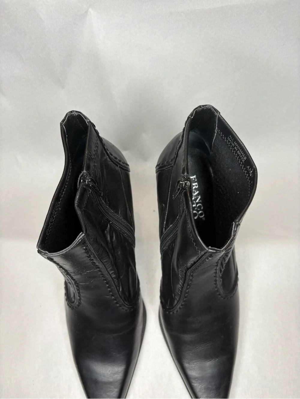 Franco Sarto Black Pointed-Toe Leather Ankle Booties